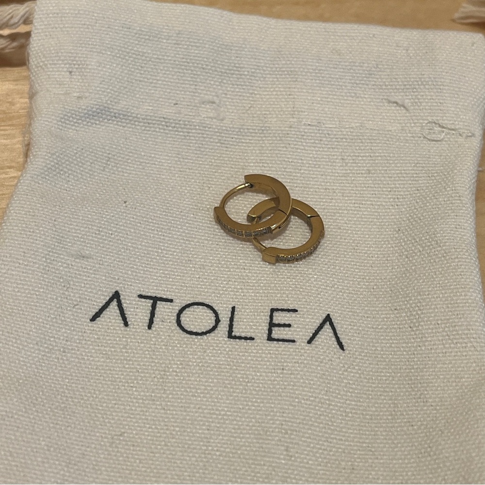 ATOLEA Tiny Gold Hoop Earrings with Crystal Bar - Picture 9 of 10